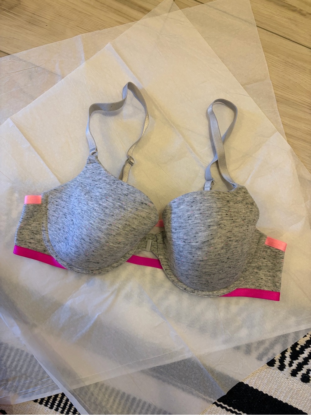 Women's Grey Heather T-Shirt Bra with Pink Accents